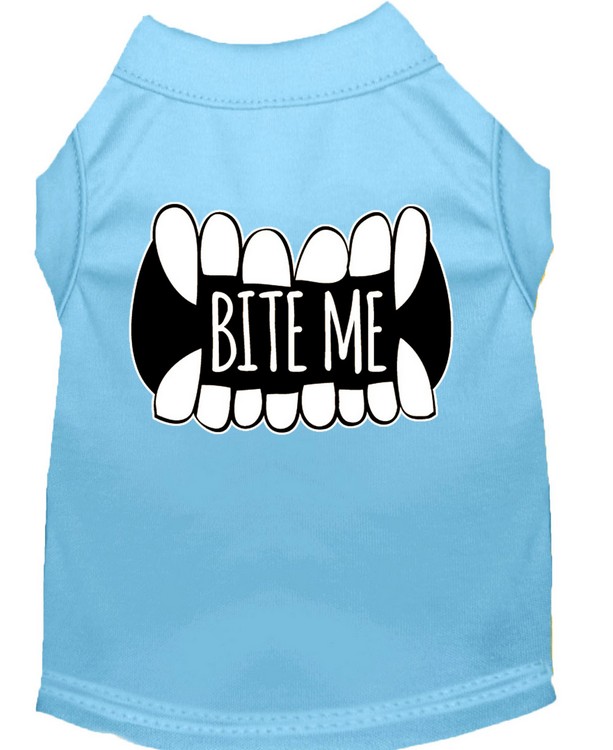 Bite Me Screen Print Dog Shirt Baby Blue XS